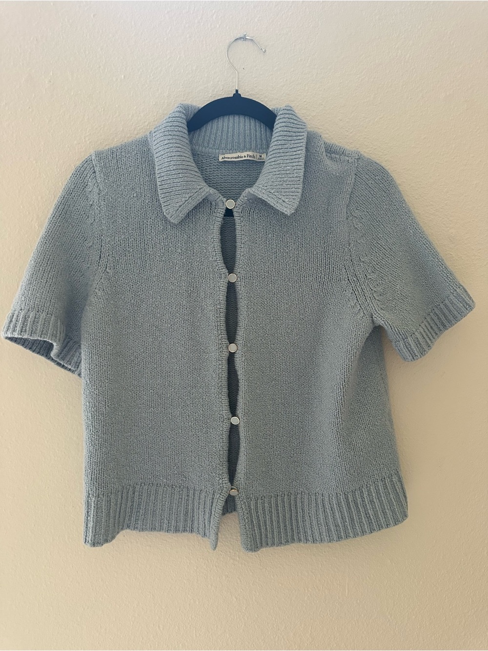 Abercrombie & Fitch Light Blue Short-Sleeve Knit Cardigan Sweater